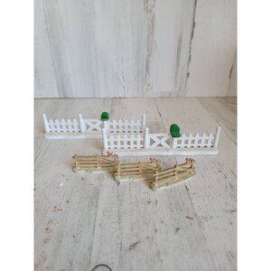 Vintage white picket fence red cardinal bird set village accessory Xmas